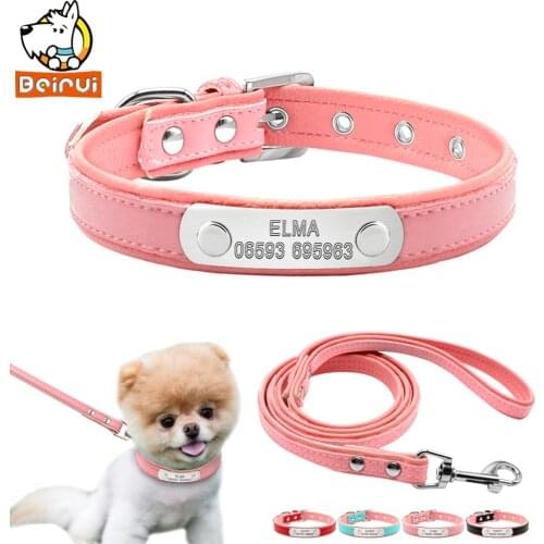 Personalized Dog Collar and Leash Padded Adjustable Customized Pet Collars and Leashes For Small Medium Dogs Cats Chihuahua