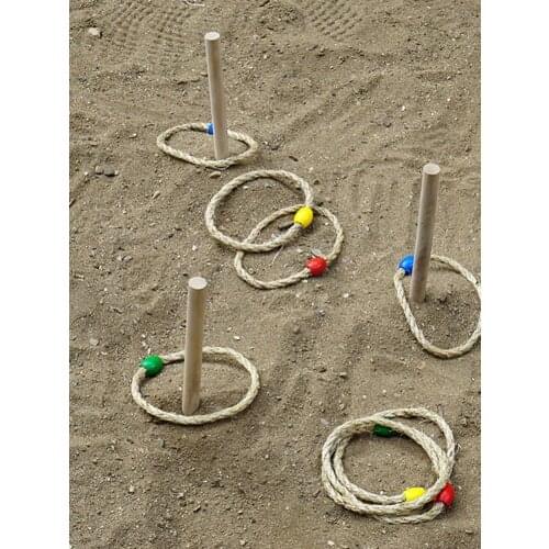 Outdoor Rope Loop Games Parent-child Interactive Leisure Sports 8 Hemp Rope + 4 Wooden Sticks Portable Travel Beach Game