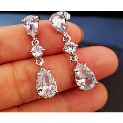 JK Fashion Classic Water Drop Pear CZ Women Drop Earring Gorgeous High Quality Earrings Anniversary Gift Women Jewelry Wholesale
