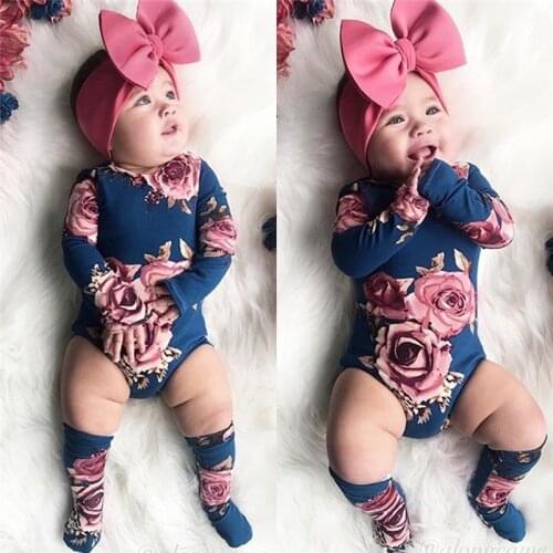 2PCS Newborn Baby Girl Clothes Long Sleeve Flower Romper+Leg Warmers Outfits Jumpsuit Clothes Baby Set