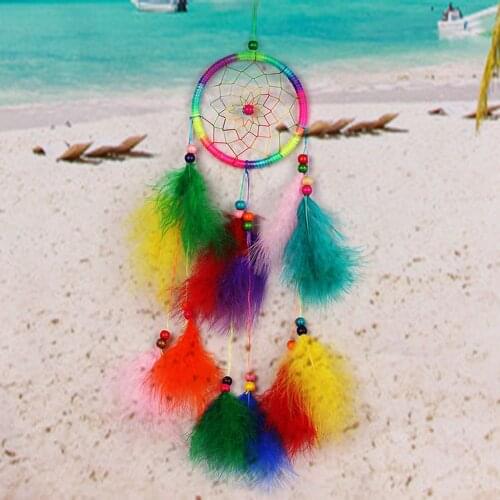 Colorfull Dream Catcher Circular Feather Hang Crafts Handmade Home Hanging Crafts Outdoor Pendant Decoration