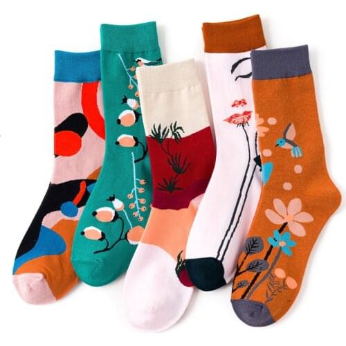 Creative Flowers Plants Printed Women Socks New 2020 Autumn Winter Harajuku Socks Abstract Pattern Casual Cotton Calcetines
