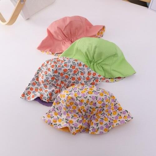 Small Flowers Double-sided Children Hat Cotton Spring Summer Pastoral Style Baby Girls Fisherman Sun Hat Kids Bucket Cap Panama