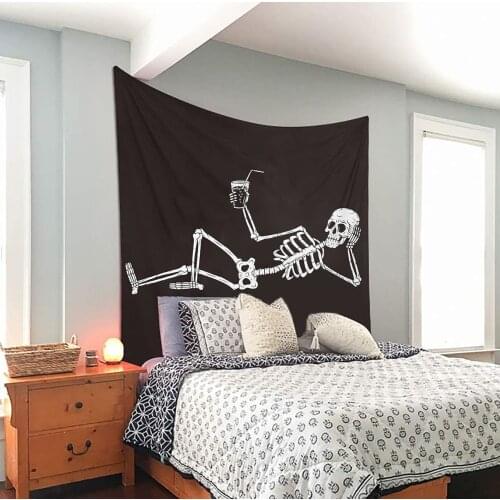 Small Starry Sky Flower Kiss Skull Tapestry Black Witchcraft Wall Hanging Cloth Carpet Tapestries Ceiling Room Home Decor #T2P