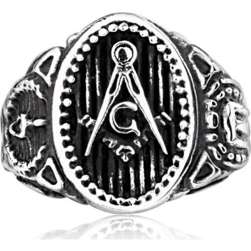 Stainless steel masonic ring biker men mason free titnaium steel ring gift jewelry
