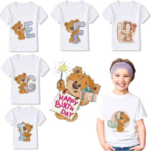 Latest Summer Toddler Infant Child Tops T Shirts Kids T-Shirts Name Letter Cartoon Bear Print T-Shirt Boys Girls Birthday Gift