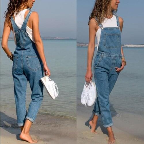 2020 New Lady Blue Denim Overalls Jumpsuit Rompers Belted Hole Hollow Out Pocket Women Casual Fashion Female Pants Hot Pockets