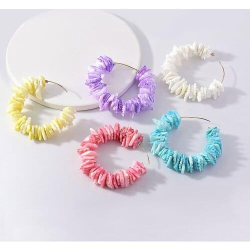 New Cute Fashion Women Bohemian Style Shell Big Circle Drop Earrings High Quality C Shaped Dangle Earrings