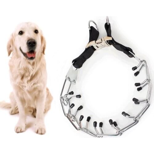 Pit Bull German Shepherd Training Metal Gear Prong Dog Collar with Quick Release Snap Buckle and Rubber Caps Plated Pet Collar