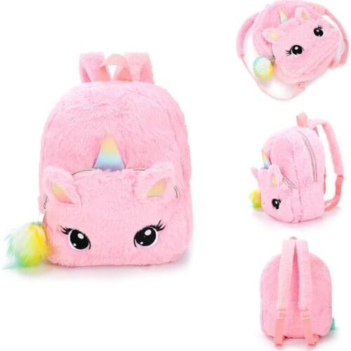 Unicorn plush children bag cartoon schoolbags for girls boys small kindergarten backpack school embroidery cat bags toy bags
