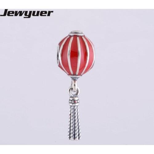 Silver Chinese Lantern Hanging Charms with Enamel 925 Sterling Silver Charm fit beads Bracelets necklaces DIY fine Jewelry DA073