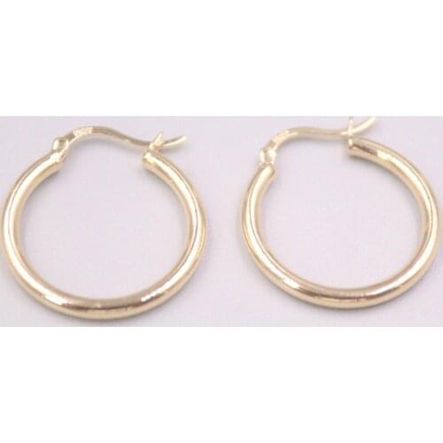 Real Pure 18K Yellow Gold Earrings Glossy Round Circle Hoop Earrings 2.3-2.5g For Men Woman Lucky Gift