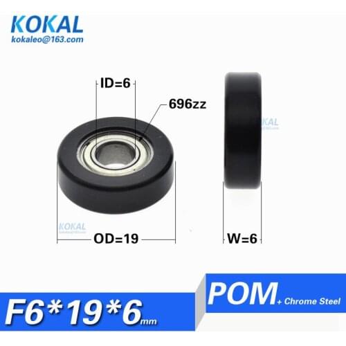 [F0619-6]10PCS/lot 696zz 696 ball bearing injected with black white POM plastic roller wheel inner diameter 6mm 6X19X6mm 0619KK
