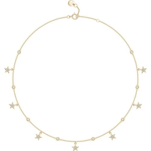 SLJELY Brand Design Real S925 Sterling Silver Yellow Gold Color Stars Necklace Micro Cubic Zirconia Women Fashion Party Jewelry
