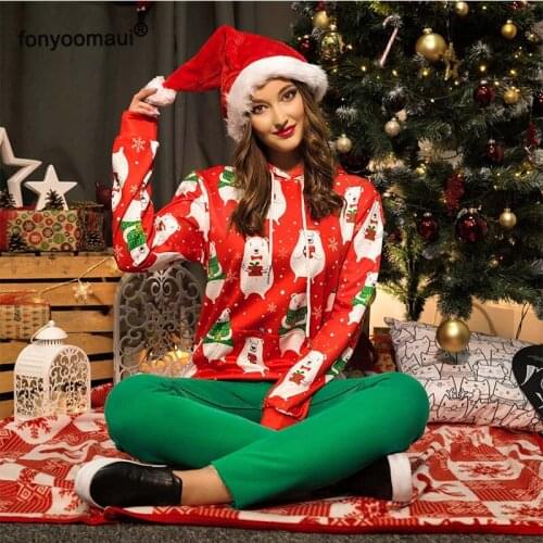 Unisex New Christmas Cute Bear Snowflake Printed Hooded Sweatshirts Xmas New Year Pullover Coats For Women Men M-2XL Large Size