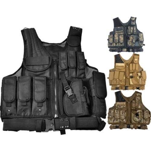 Tactical Military Swat Mesh Adjustable Molle Combat Vest w/ Pistol Holster