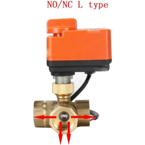 3 way motorized ball valve electric ball valve Two line 3 way control AC220V DN15-DN40 Nomally open/closed L type