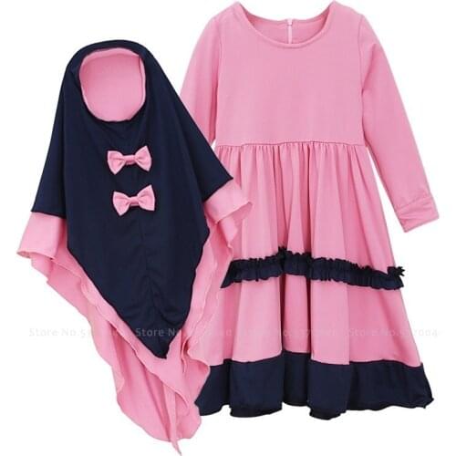 Girl Dubai Abaya Dress Kids Islam Muslim Islamic Clothing Turban Hat Scarf Children Moroccan Kaftan Robe Carnival Party Costumes