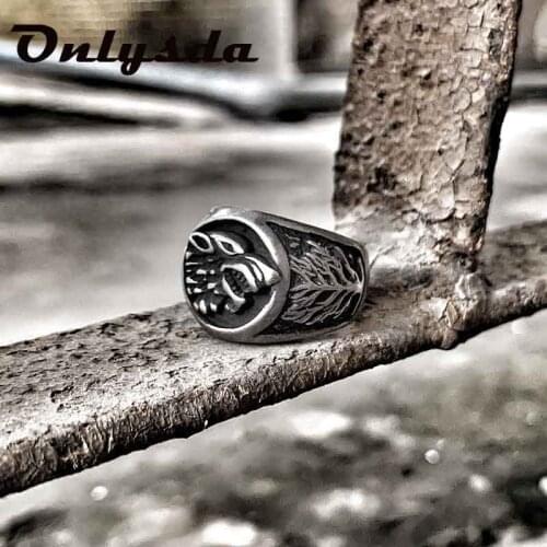Stainless Steel vintage Nordic wolf hammer of Thor Norse Viking Ring retro punk jewelry man Love Jewelry Gift Wholesale OSR490