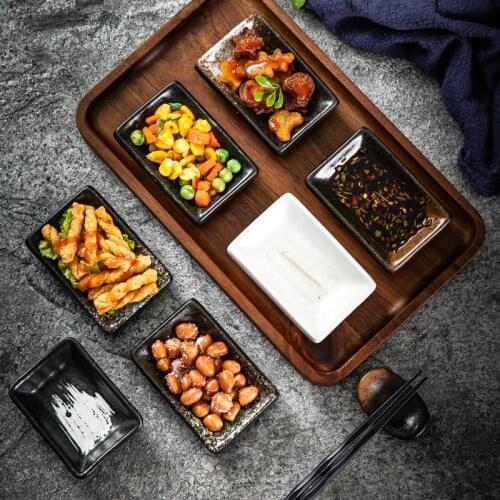 Japanese Retro Rectangular Saucer Ceramic Seasoning Dish Wasabi Soy Sauce Small Dish Kitchen Cooking Tableware