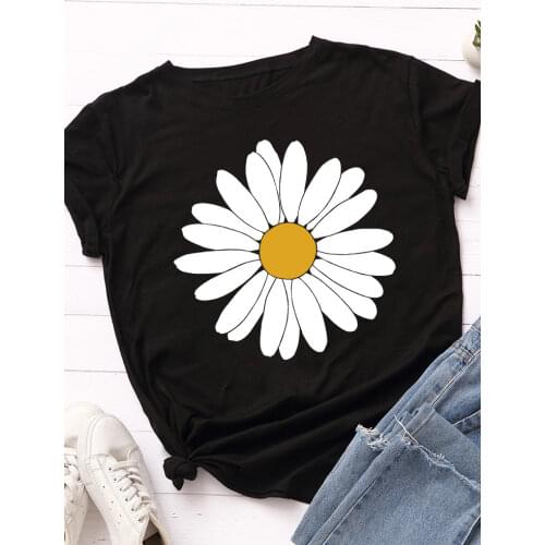 Blooming Daisy Print Women T Shirt Short Sleeve O Neck Loose Women Tshirt Ladies Tee Shirt Tops Clothes Camisetas Mujer