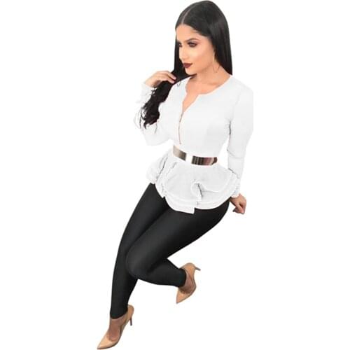 RStylish 2021 Fall Women Elegant Solid Color Long Sleeve Layered Ruffles Zipper Sexy Club Wear Outwear Jacket