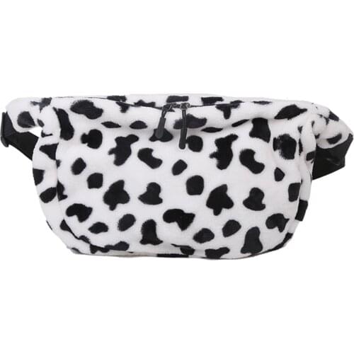 Lady Women Chic Cow Pattern Shoulde Bag Large Capacity Plush Zipper Crossbody Pouch Handbag