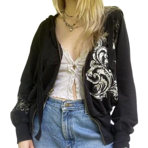 Women goth harajuku Version Loose Long-sleeved Hooded Female Jacket Coat Top Hoodies Autumn Oversized Zipper Sweatshirts Korean