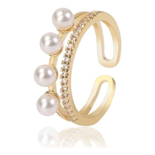 Pearl Ring 925 Silver Jewelry with Zircon Gemstone Gold Color Open Finger Ring for Women Wedding Party Gift Ornaments Wholesale