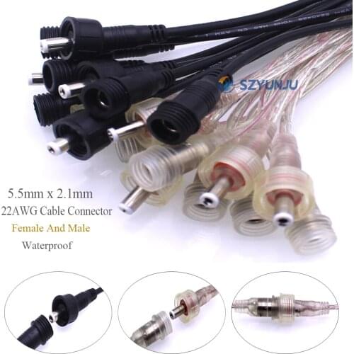 1/5/10/50 pairs 5.5mm x 2.1mm 22AWG Male Female DC IP67 Waterproof Power Extension Cable