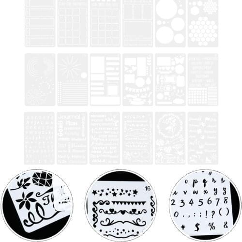 1 Set/18pcs DIY Journal Stencils Reusable Painting Templates for Scrapbooking