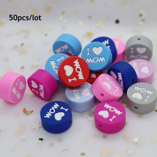 50Pcs Dad Mom Silicone Beads 20mm Loose Bead DIY Pacifier Clips Jewelry Necklace Teething Accessories Perle Silicone Dentition