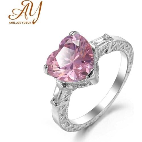 Anillos Yuzuk HOT SALE 925 Sterling Silver Heart Pink CZ Simple Finger Rings For Women Engagement Wedding Statement Jewelry