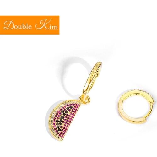 Watermelon Asymmetric Stud Earrings Titanium Stainless Steel Inlaid Zircon Earrings Gold Color Fashion Trendy Women Jewelry Gift