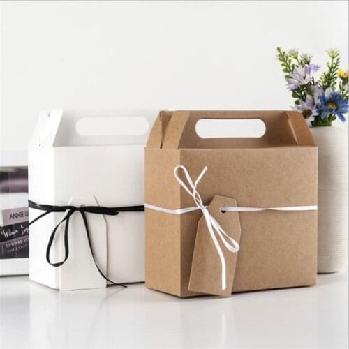 Large Rectangular Kraft Paper Gift Box,White And Brown Portable Cake Box,Candy Box For Gifts For Cookies 50Pcs/Lot