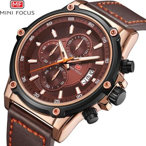 MINI FOCUS Quartz Watch For Man 2020 Top Brand Luxury Sport Watch Leather Strap Chronograph Calendar Waterproof Luminous Hands