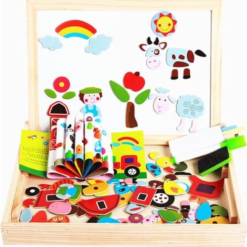 Wooden Puzzles For Children Drawing Board Forest Park Multifunctional Magnetic Kids Puzzle Educational Toys