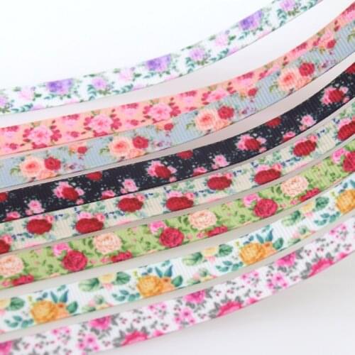 DHK 3/8'' 50yards Floral Rose Flowers printed grosgrain ribbon Accessory hairbow headwear DIY decoration 9mm S1474