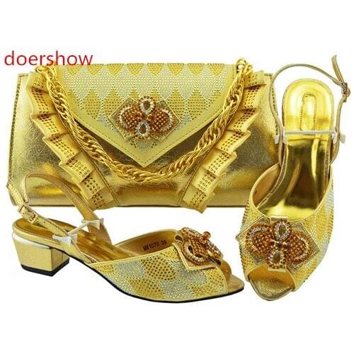 Doershow New Arrival Italian Designer Shoes and Bags Matching Set Decorated with Rhinestone Fashion Shoes and Bag Set!Sbf1-27