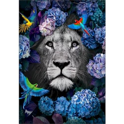 GATYZTORY DIY Painting By Numbers Kit For Adults Flower And Lion Animal Paint By Numbers Handpainted Oil Painting Home Decor