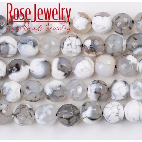 Faceted White Fire Dragon Agates Natural Stone Beads Round Loose Spacer Bead For Jewelry Making DIY Bracelet 15"strand 6/8/10mm