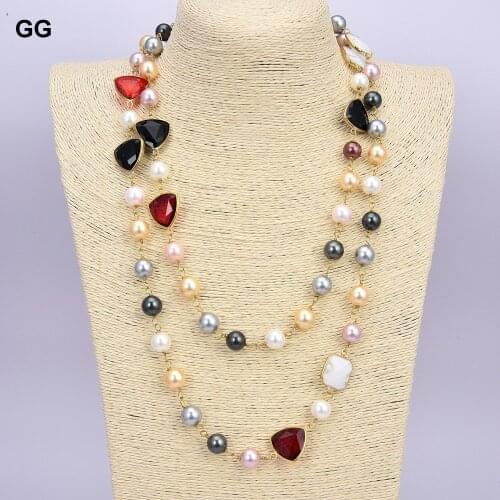 GuaiGuai Jewelry 47" Multi Color Sea Shell Pearl Crystal Necklace