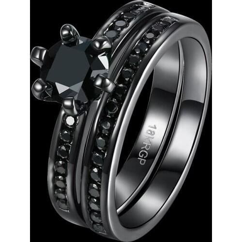 Individual Design jewelry Black Cubic Zirconia Womens Set Rings Black Gun Ring size 6 7 8 R2011