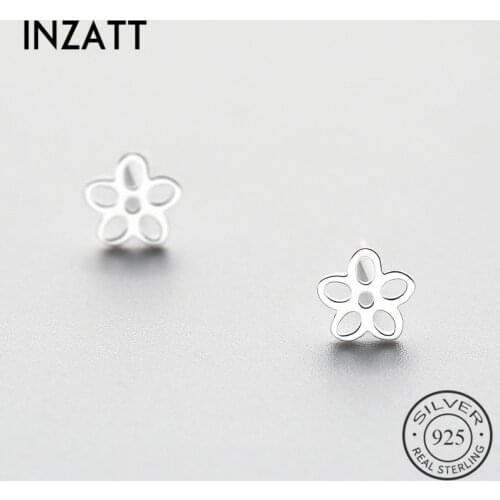 INZATT Minmalist Real 925 Sterling Silver Stud Earrings Hollow Flower Trendy Exquisite For Women Girlfriend Gift Jewelry Bijoux