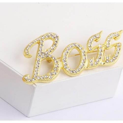 Itenice 2020 New Jewelry Brand Classic Word Of Boss Crystal Metal Brooch For Wonder Boys
