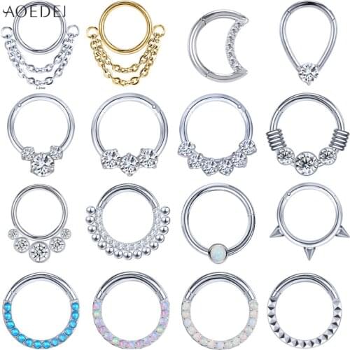 AOEDEJ 1PC 16g Crystal Nose Ring 316L Stainless Steel Septum Clicker Moon Round Ear Tragus Cartilage Daith Piercings Jewelry 8MM