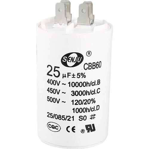 Uxcell CBB60 Run Capacitor 25uF 450V AC Double Insert 50/60Hz Cylinder 81x41mm White for Air Compressor Water Pump Motor
