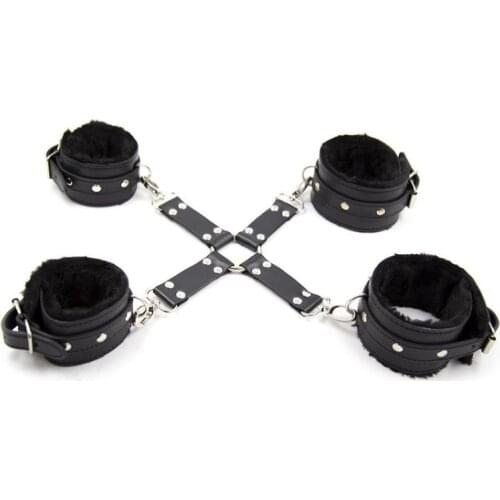 Leather Plush Handcuffs Spanking Cross-Bound Leather Pin Buckle Bundled Handcuffs Couples Toys