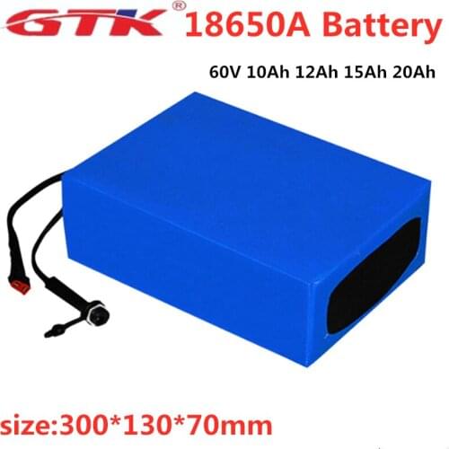 GTK high capacity battery 60V 10Ah 12Ah 15Ah 20Ah 18650A lithium battery pack with BMS for ebike/ tricycle + 2A charger