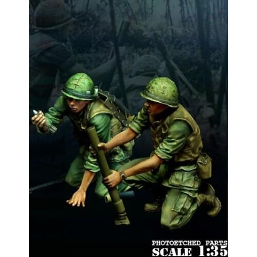 1:35 scale Vietnam War US Mortar 2 People miniatures Resin Model Kit figure Free Shipping